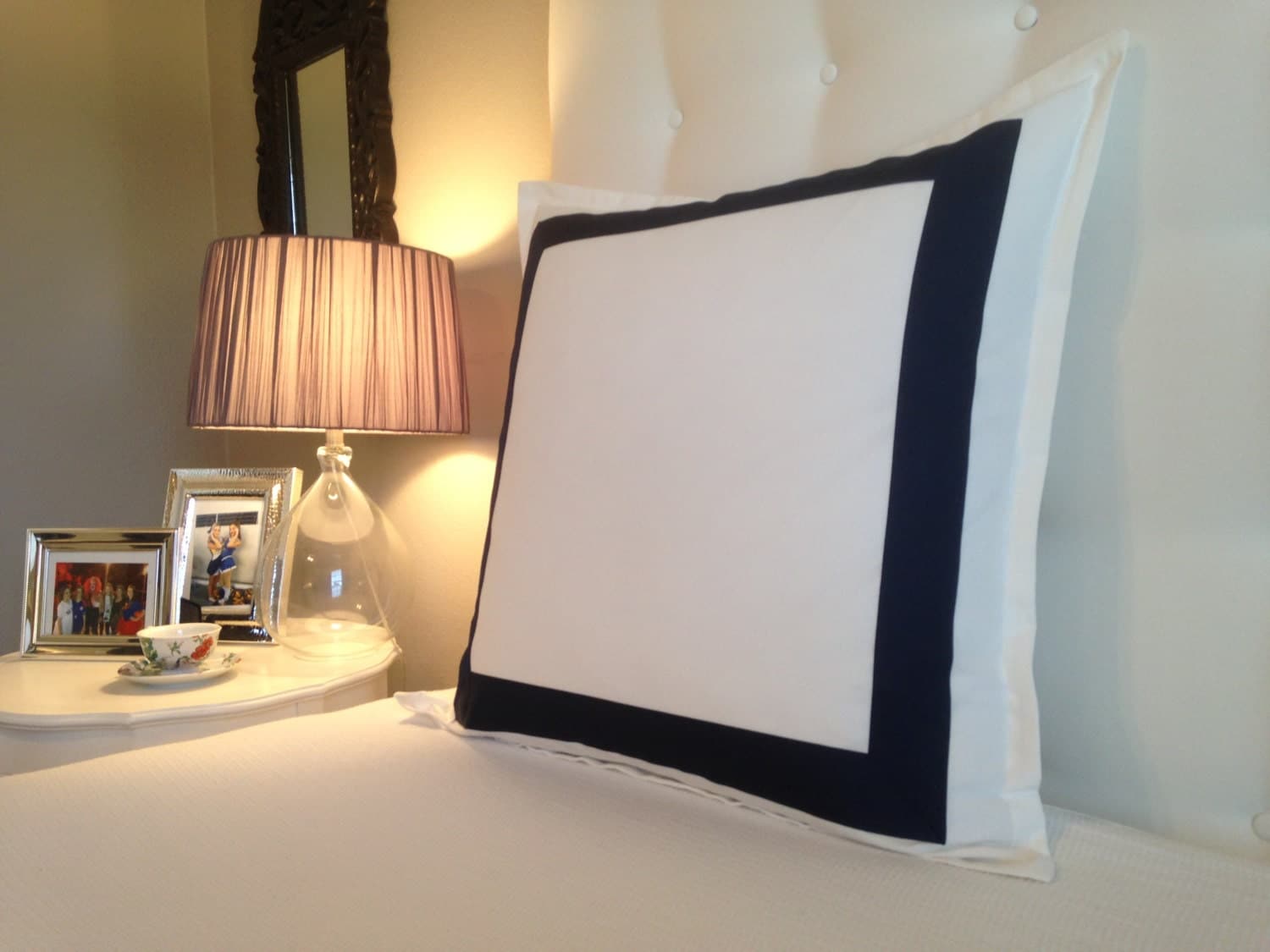 Navy Bedroom PillowWhite Euro ShamNavy Border PillowBed