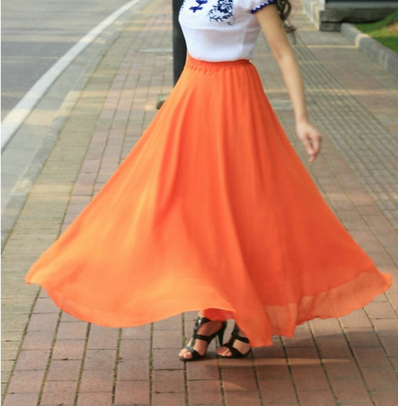 orange bridesmaid Chiffon skirt Maxi Skirt Long Skirt Maxi Dress floor ...