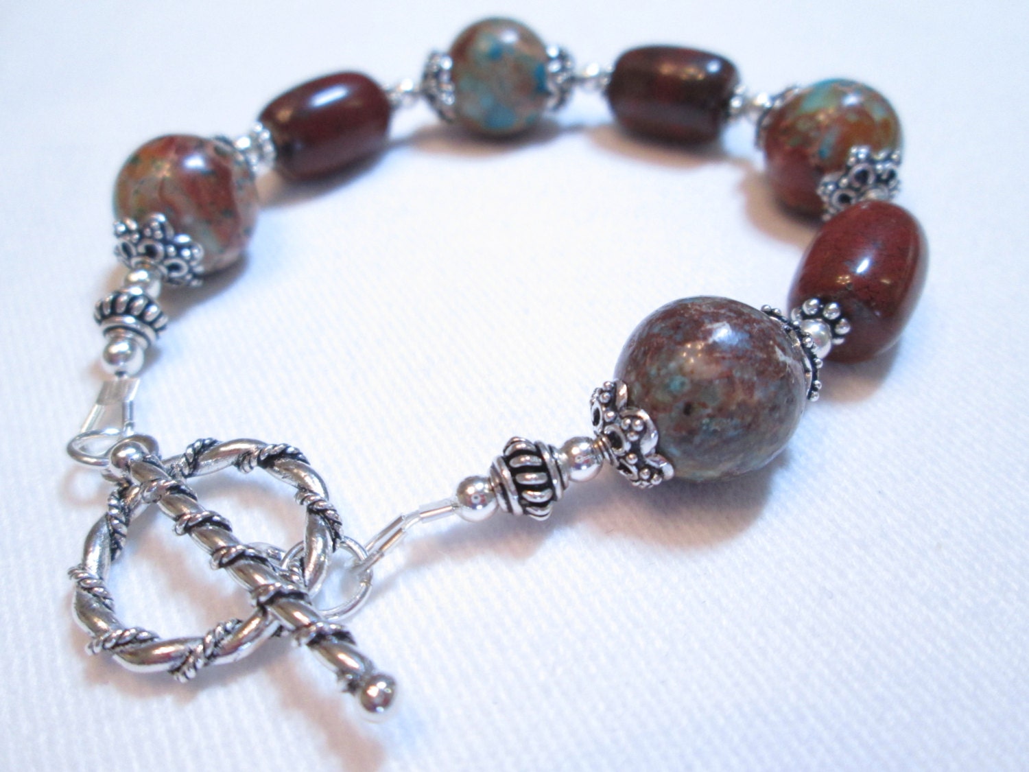 Small Sterling Silver and Jasper Bracelet by TiemTeeCreations