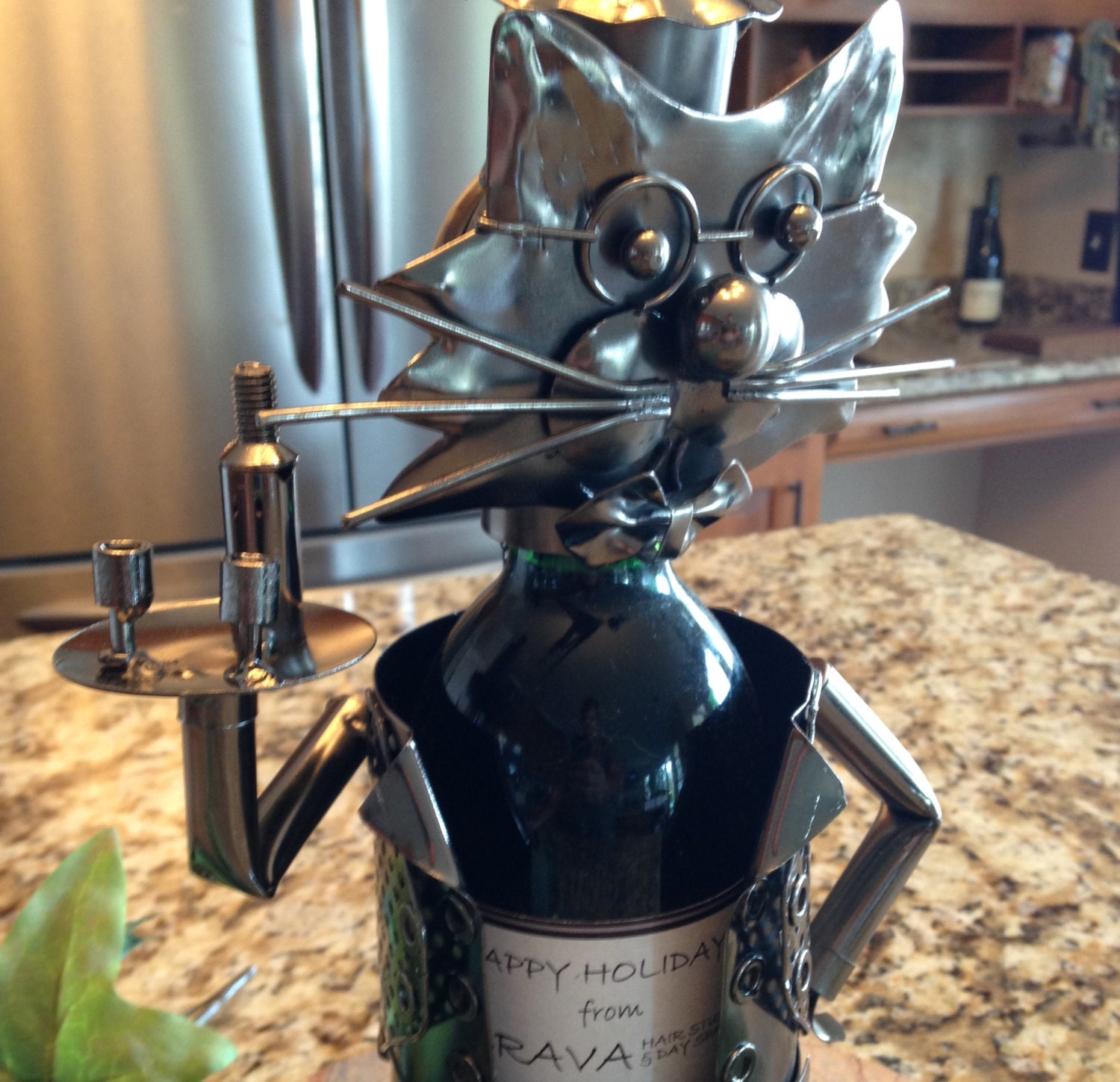 Wine Decor Cat Wine Bottle Holders handcrafted welded metal