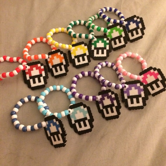 1 up/ mushroom perler kandi bracelets