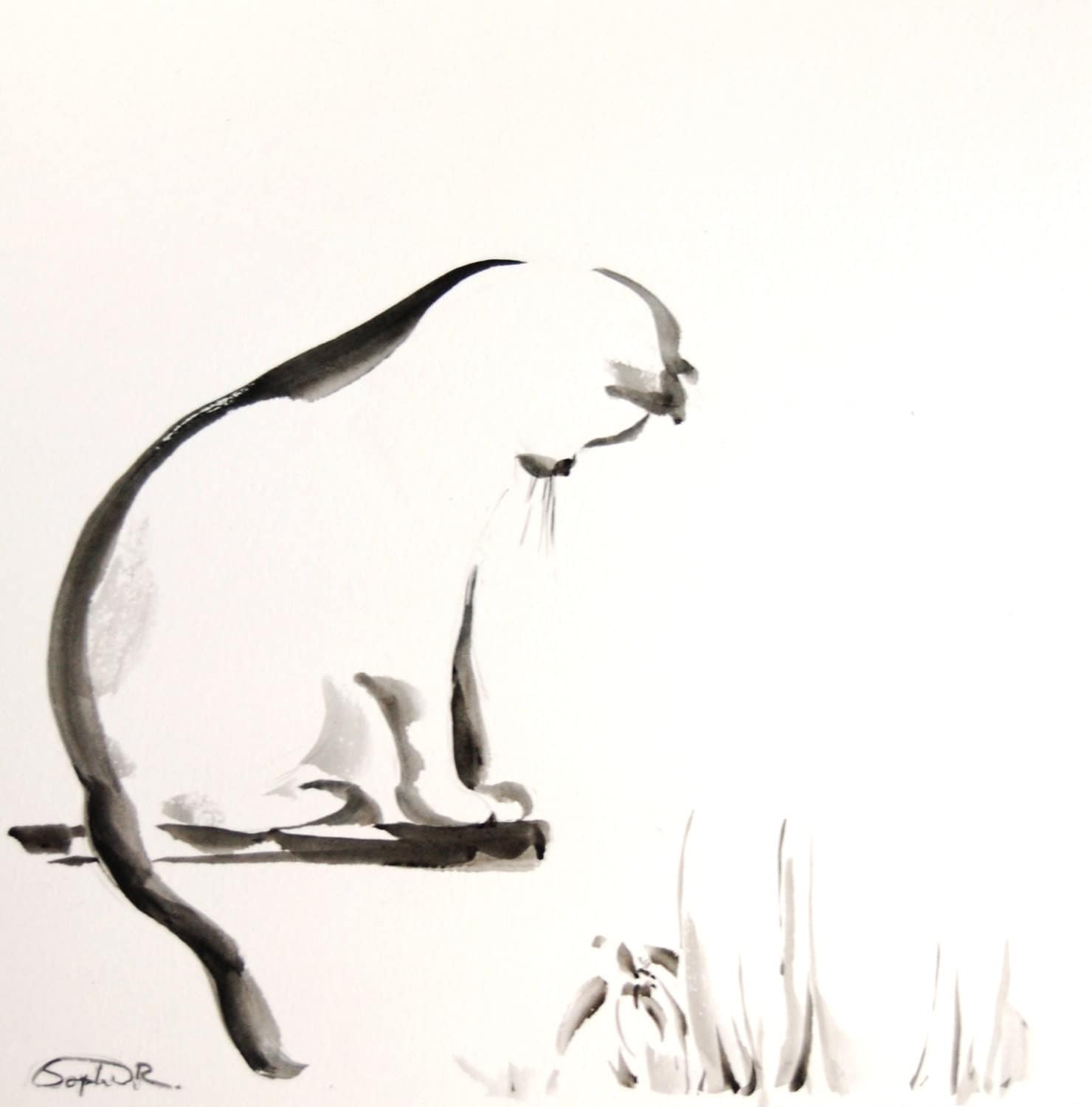  Cat  Minimalist  Original Watercolor Painting Cat  Art 