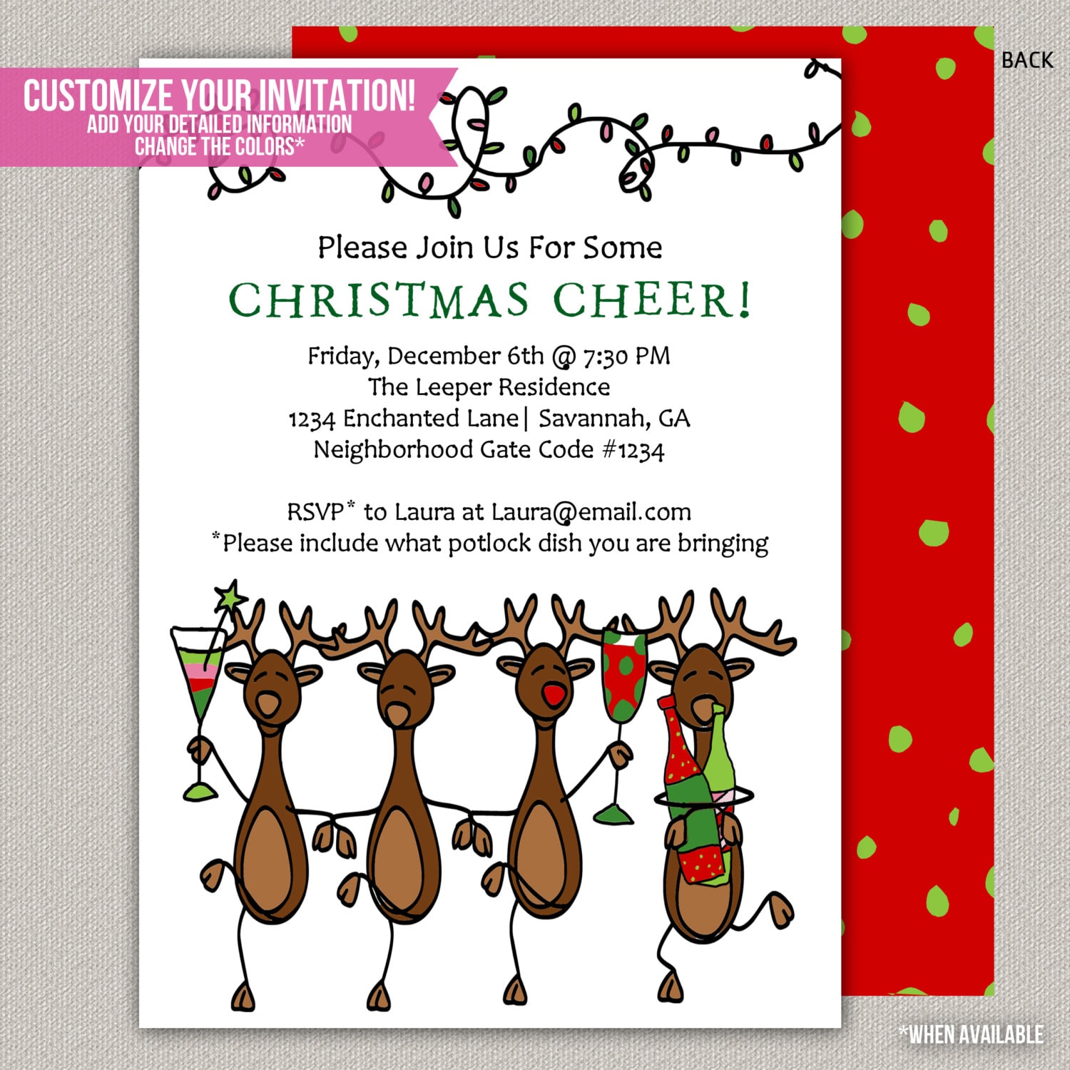 Merry Reindeer Christmas Party Invitation by EnchantedDesigns4U