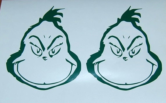 2x Christmas grinch head vinyl decal stickers