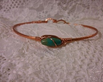 Hammered Copper Bracelet, Hammered Copper Bangle, Copper and Turquoise Bracelet, Stackable Bracelet