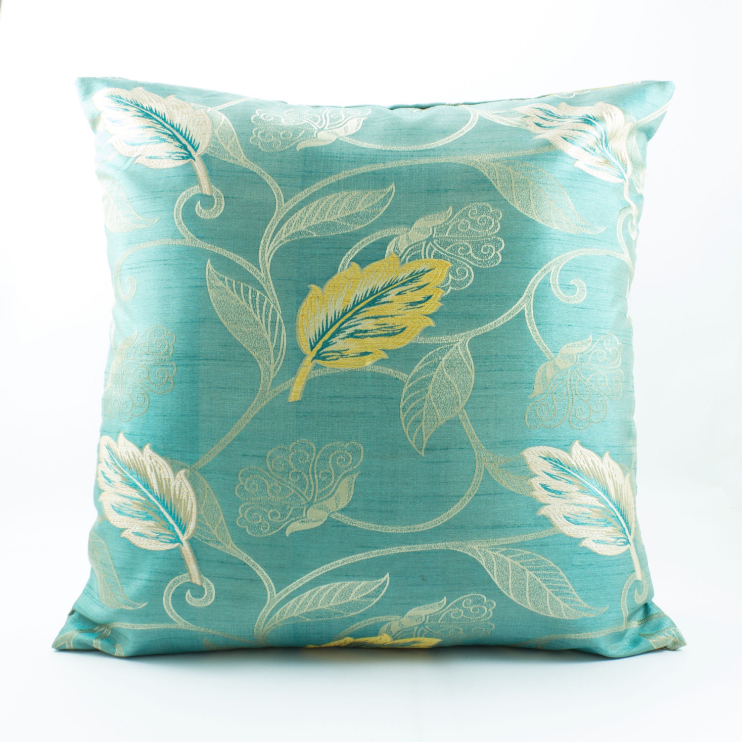 Aqua Blue Euro sham 26x26 pillow cover Floral yellow by Fabricasia