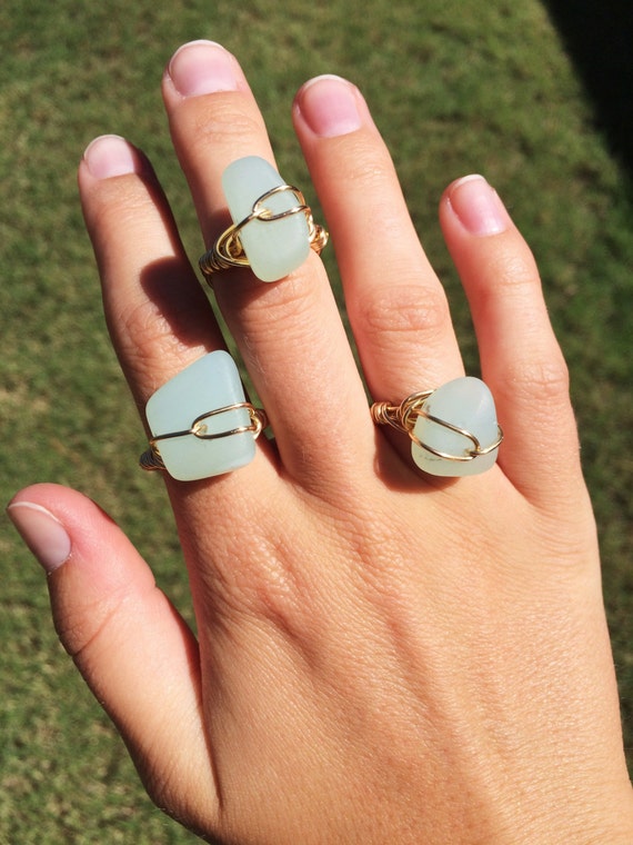 Gold Wire Wrapped Sea Glass Ring