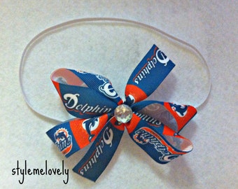 Miami Dolphins Baby Girl Boutique Bow Elastic Headband