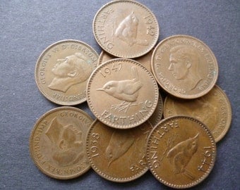Farthings a pack of ten Wren Farthing Coins ideal for Jewellery making or collecting.