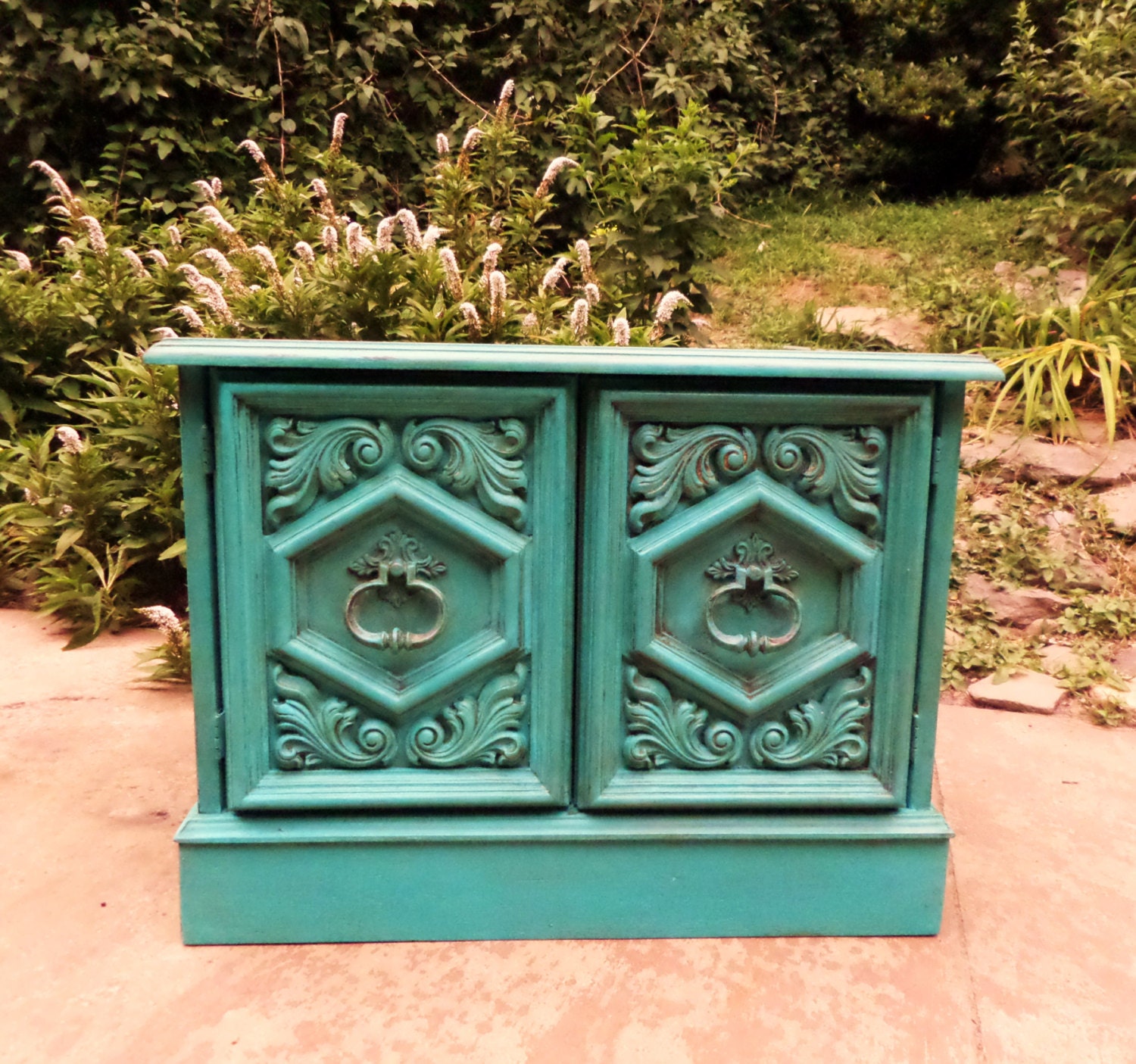 Turquoise Side Table Painted End Table Painted Side Table