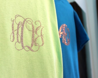 Small Glitter Iron On Monogram Decal // Iron On Sticker // t-shirt monogram // Monogrammed t shirt // tee shirt decal // glitter iron on