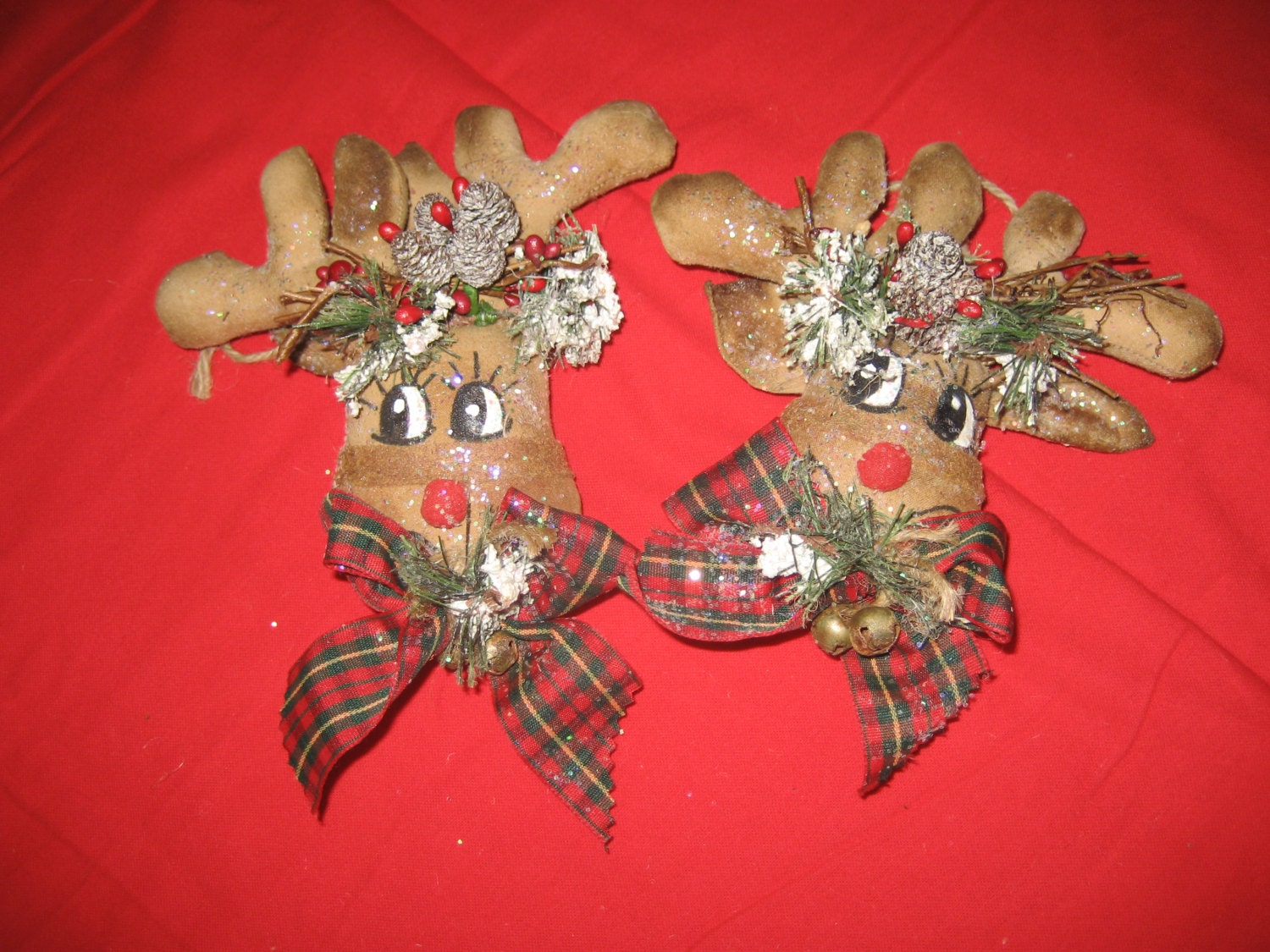 Christmas Reindeer Decorations. Set of Two. 6" Long X 7" Wide