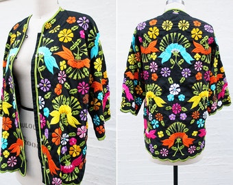 Vintage 1970's Black Tunic Shirt Jacket from Philippines w/ Colorful ...