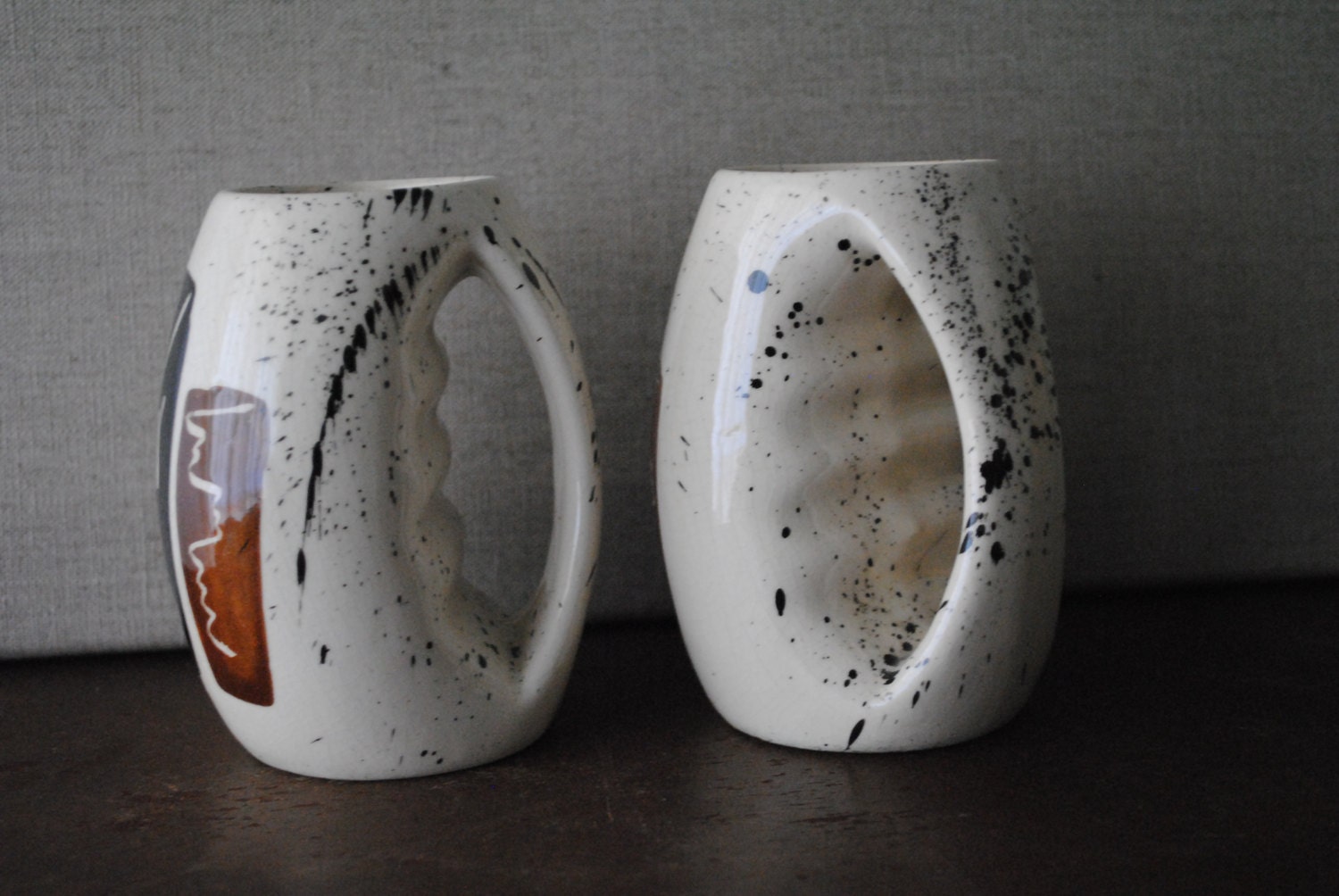 Four Finger Grip Coffee Mug Set Vintage Mug Set