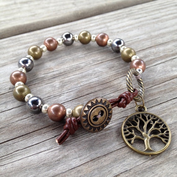 Tree of Life Metal Beaded Bracelet w/ Leather by SilverstoneBeads