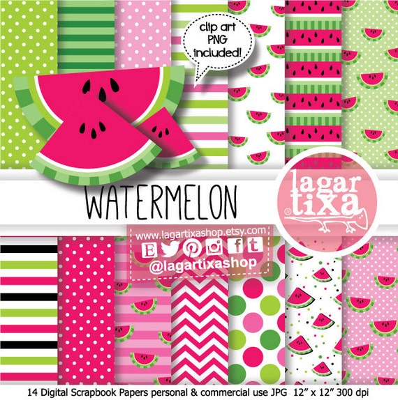 Download Digital Paper Watermelon party Hot Pink Fuchsia black green