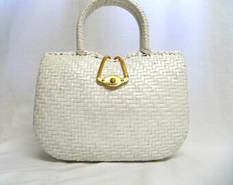 Vintage Elegance White Woven Braide d Straw Handbag Purse Clutch with ...
