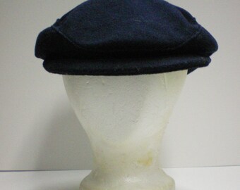 Vintage L.L. Bean Navy Blue Wool Newspaper boy Newsies Hat Mens (A32)