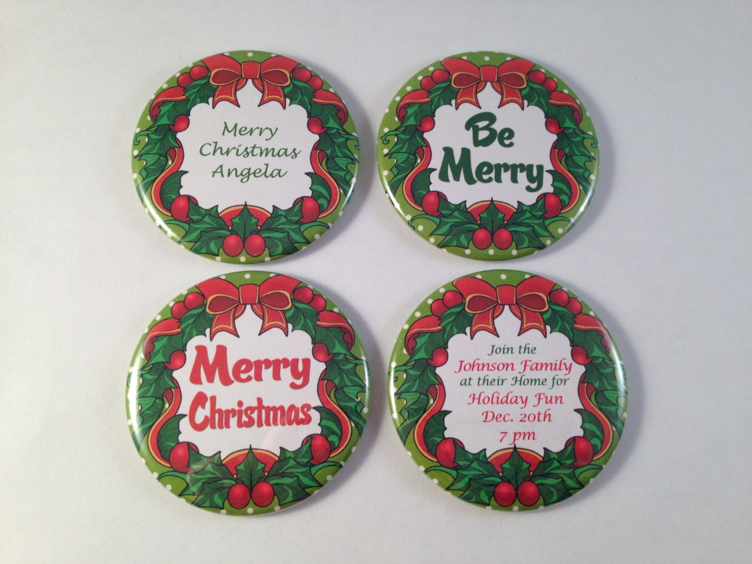 Christmas Wreath Magnets, Customizable, Personalizable