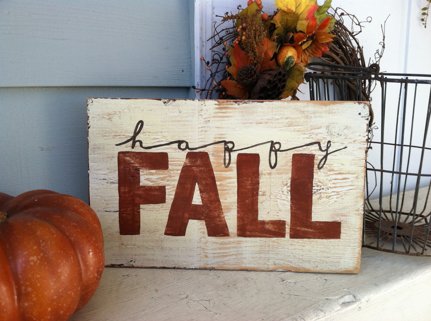 Happy FALL Hand Painted Rustic Wooden Sign for Autumn