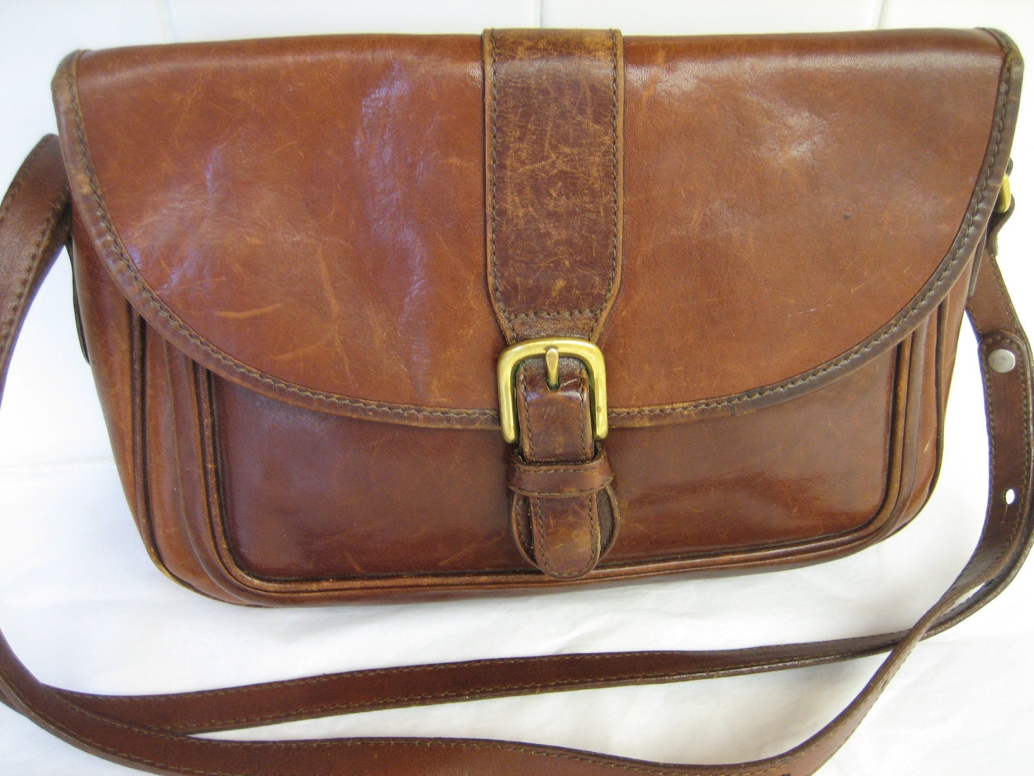 Vintage Brown Leather Brahmin Shoulder Crossbody Bag Satchel