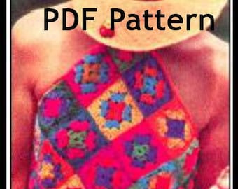 crochet granny square pattern halter bohemian tunic motif dress