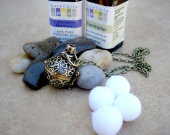 Vintage Style Antique Bronze Filigree Locket Aromatherapy Necklace - Aromatherapy Diffuser Jewelry - Personal Diffuser