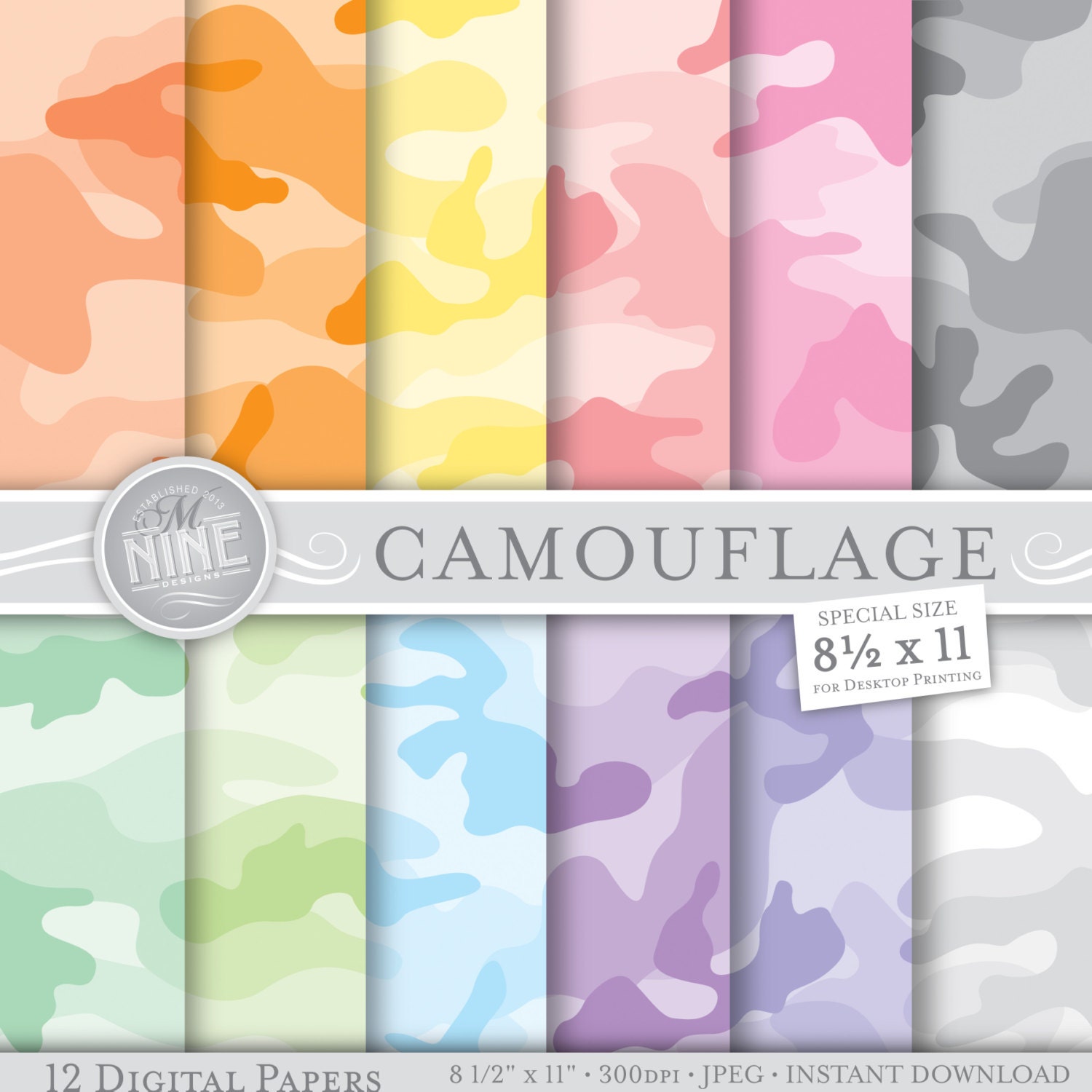 PASTEL CAMOUFLAGE Digital Paper Pack Pattern Prints Instant