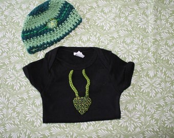 Crocheted sassy hat with matching onesie with heart appliqué--size 12-18 months--Ready to ship!!