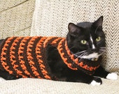 Autumn Striped Cat Sweater - Hand Crocheted with Pumpkin and Brown Colored Yarn Autumn Striped Cat Sweater - Hand Crocheted with Pumpkin and Brown Colored Yarn