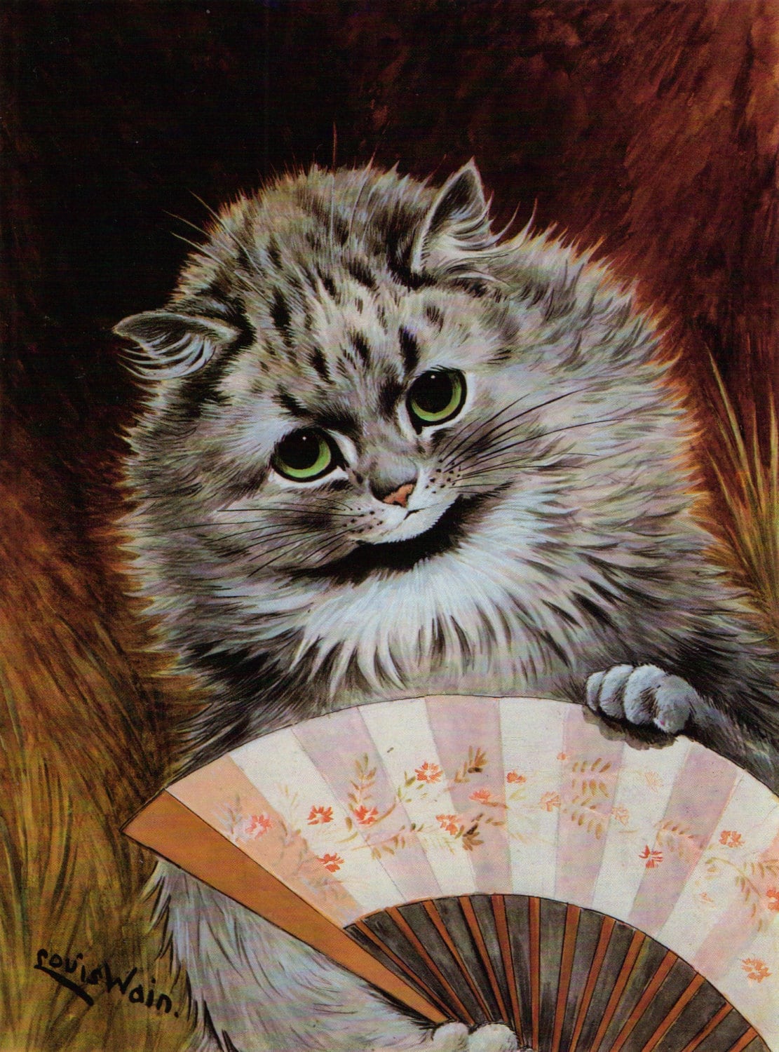 Louis Wain Cat Print Art Lady with a Fan