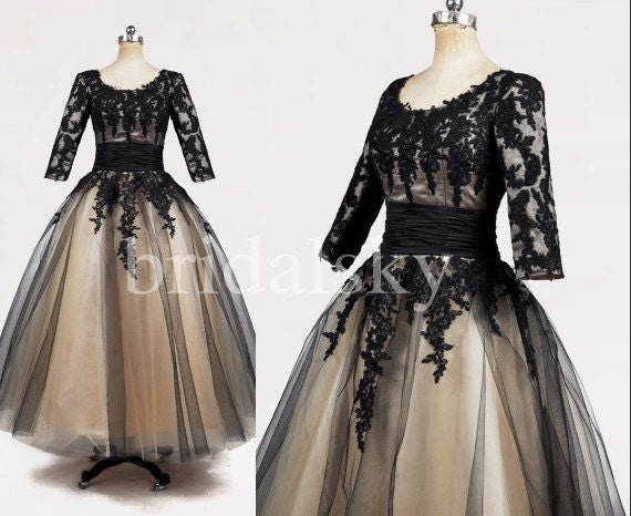 1950s Vintage 3/4 Sleeves Lace Wedding Dresses by daviddress
