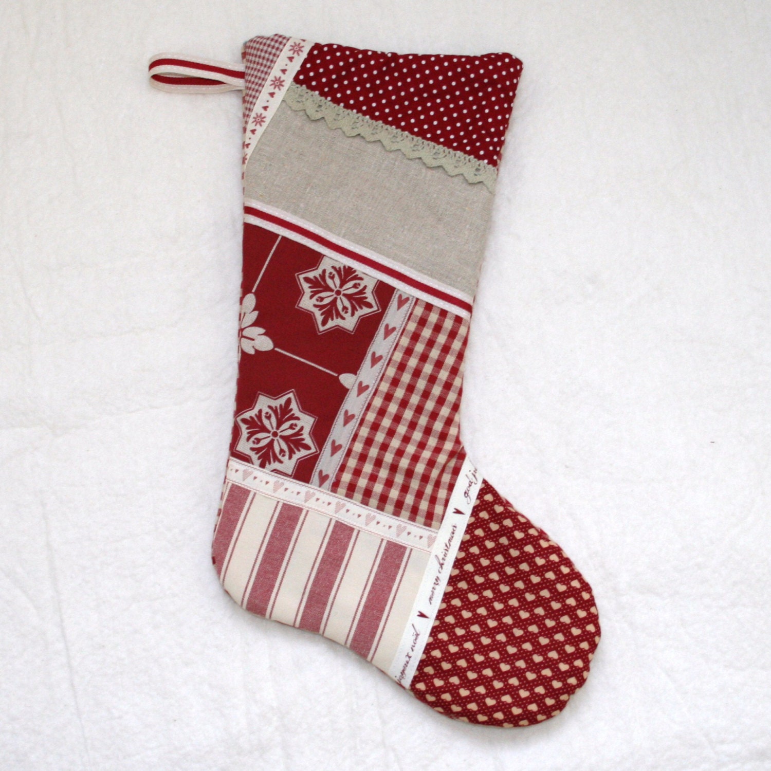 Burgundy patchwork stocking