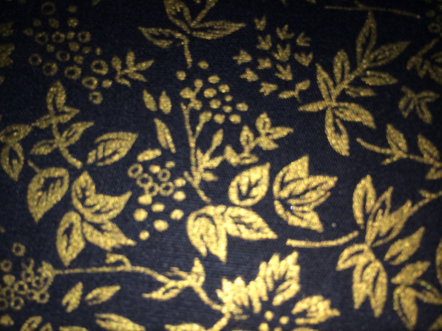 Vintage Black and Gold Floral Print Cotton Fabric Vintage