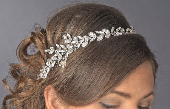 Bridal headband, Wedding headpiece, Rhinestone headband, Leaf headpiece, Crystal tiara, Wedding tiara