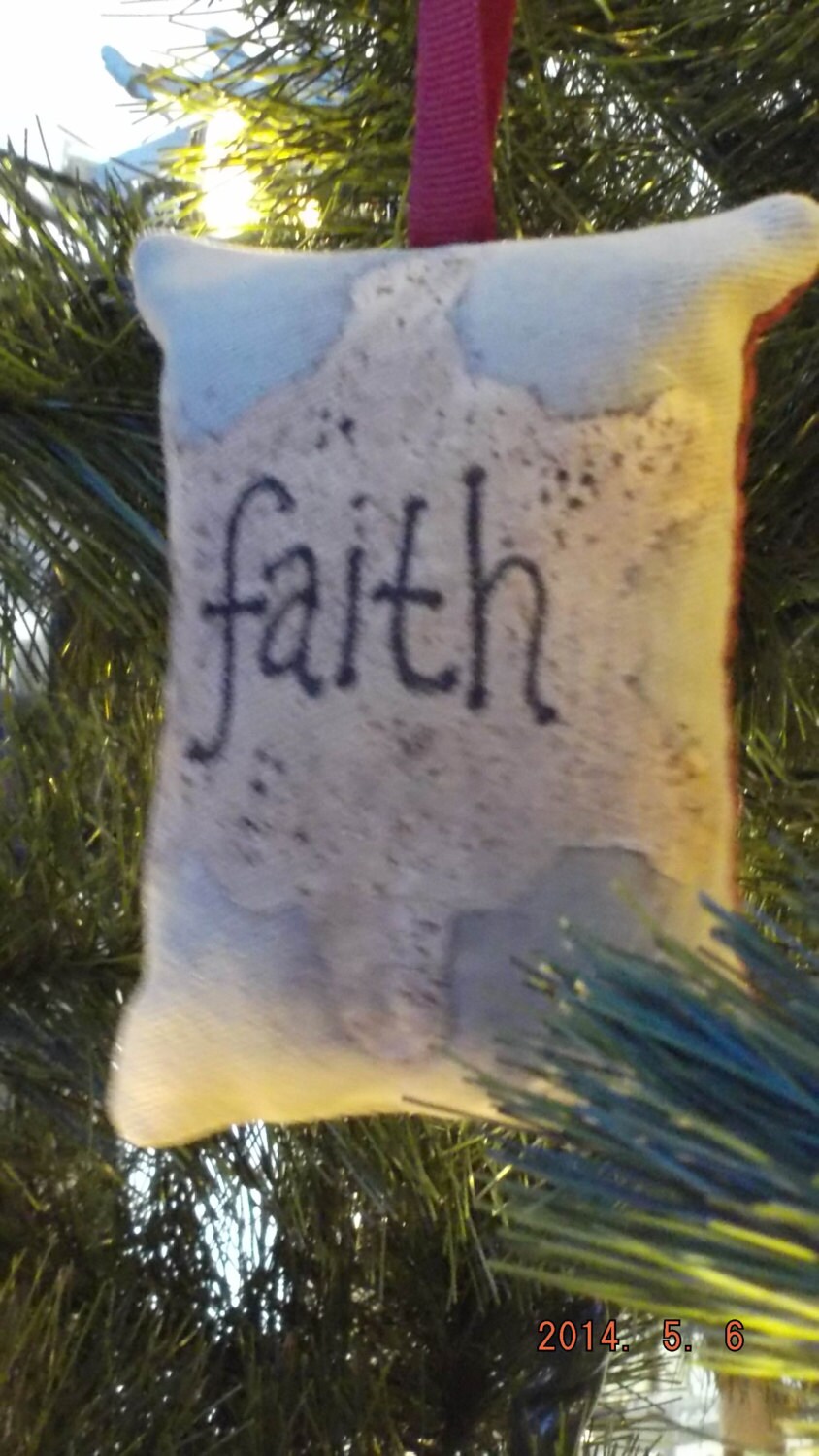 Primitive Khaki-Colored "Faith" Snowflake Stenciled Pillow Christmas Ornament FREE SHIPPING!