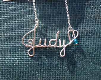 Personalized name necklace, Silver-filled wire name necklace, Birthstone necklace, Bridesmaid gift, Sterling Silver Chain,