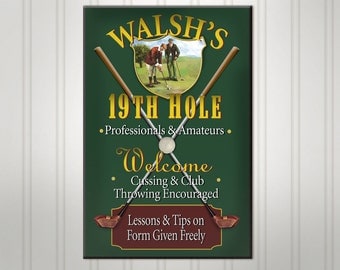 Personalized Golf Sign, Green or Burgundy 19th Hole Man Cave Pub Sign, Beer Sign, Man Cave Bar Decor