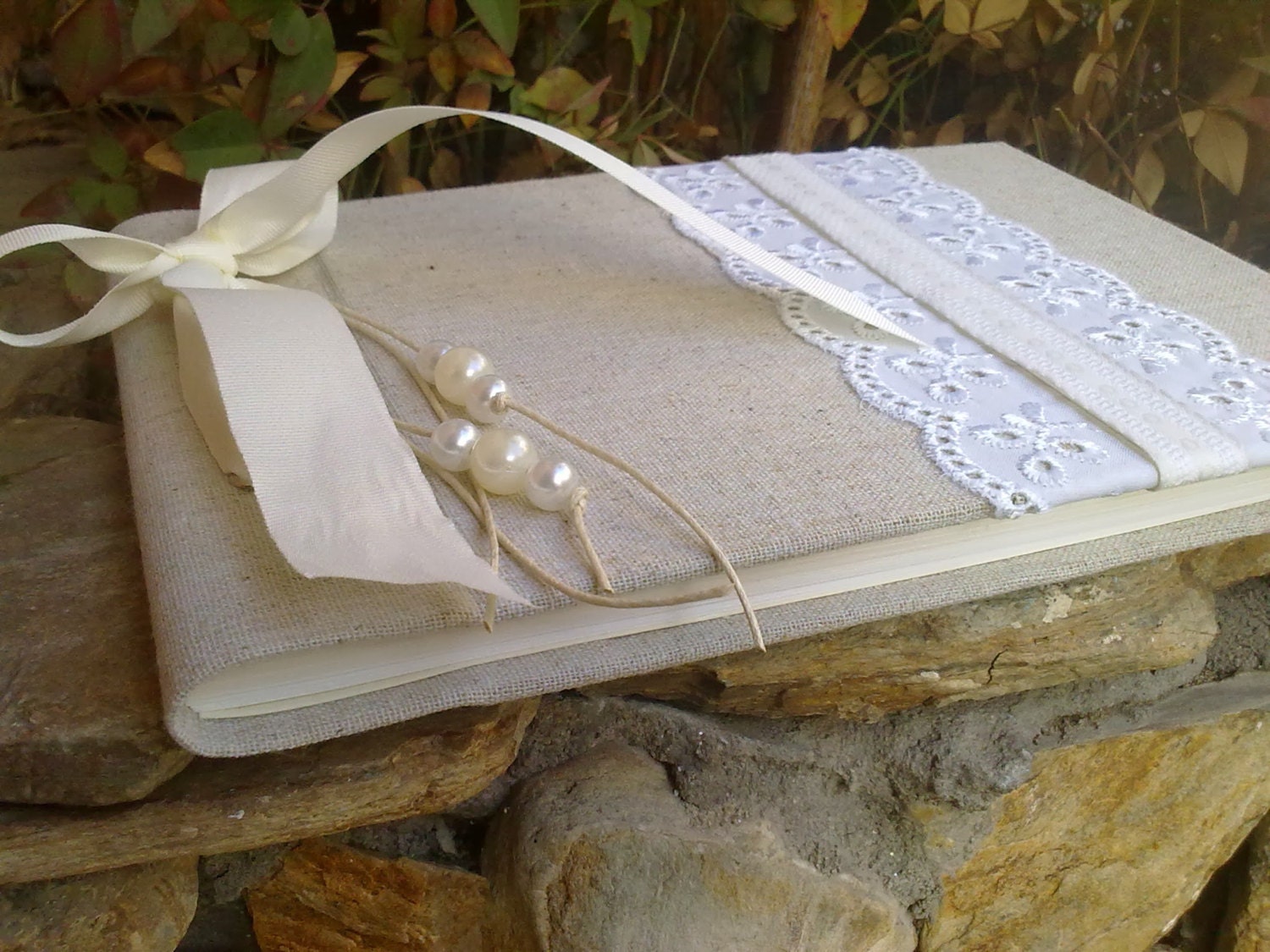 Vintage romantic guestbook Linen fabric and by CraftStories