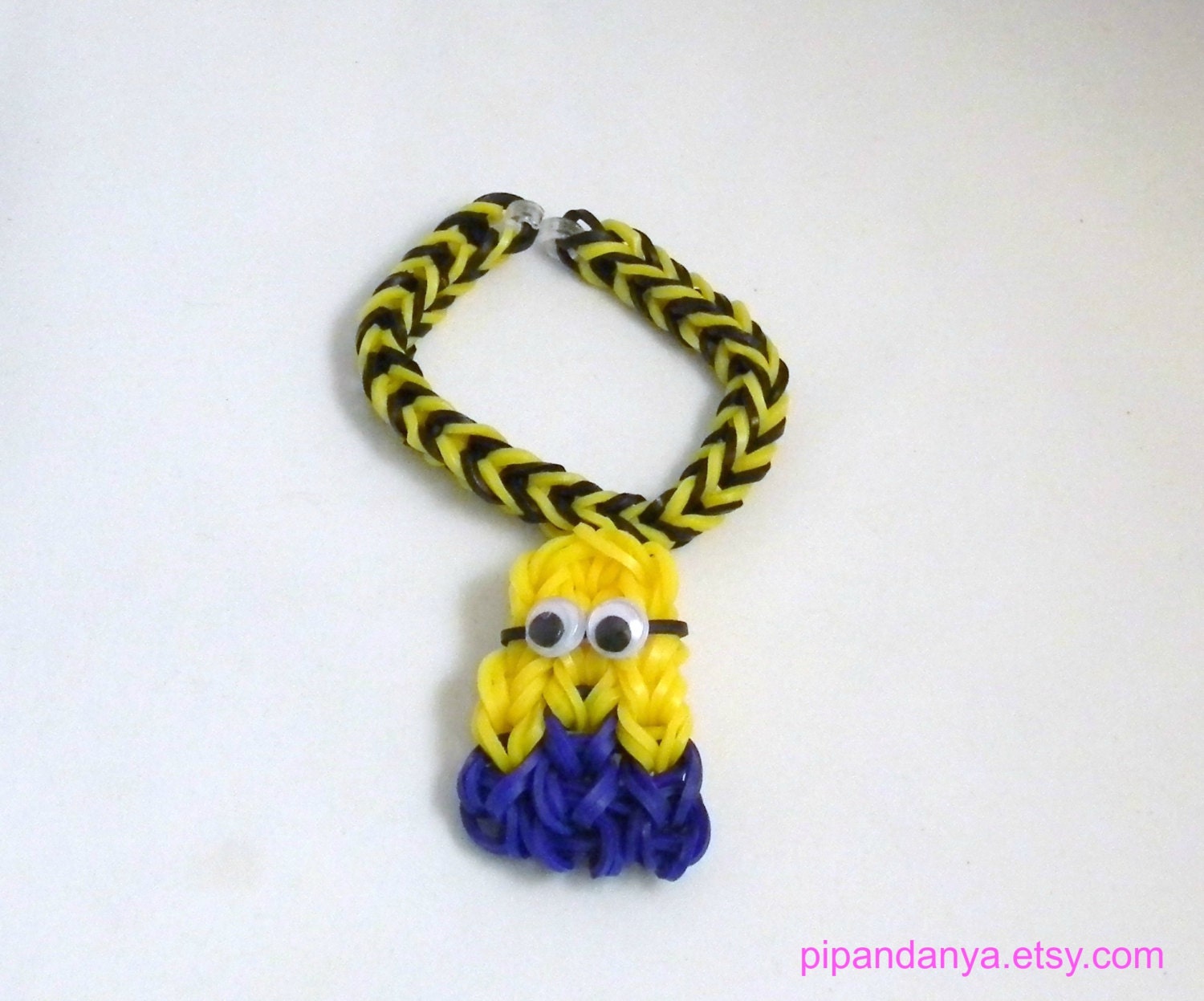 Items similar to Rubber Band Bracelet with Minion Charm, Loom Bracelet