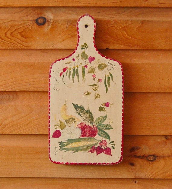 Vintage Cutting Board HandPainted Wood Cutting Board