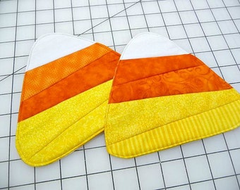 Candy Corn Mug Rugs - Coasters - Set of Two - Treasury Item