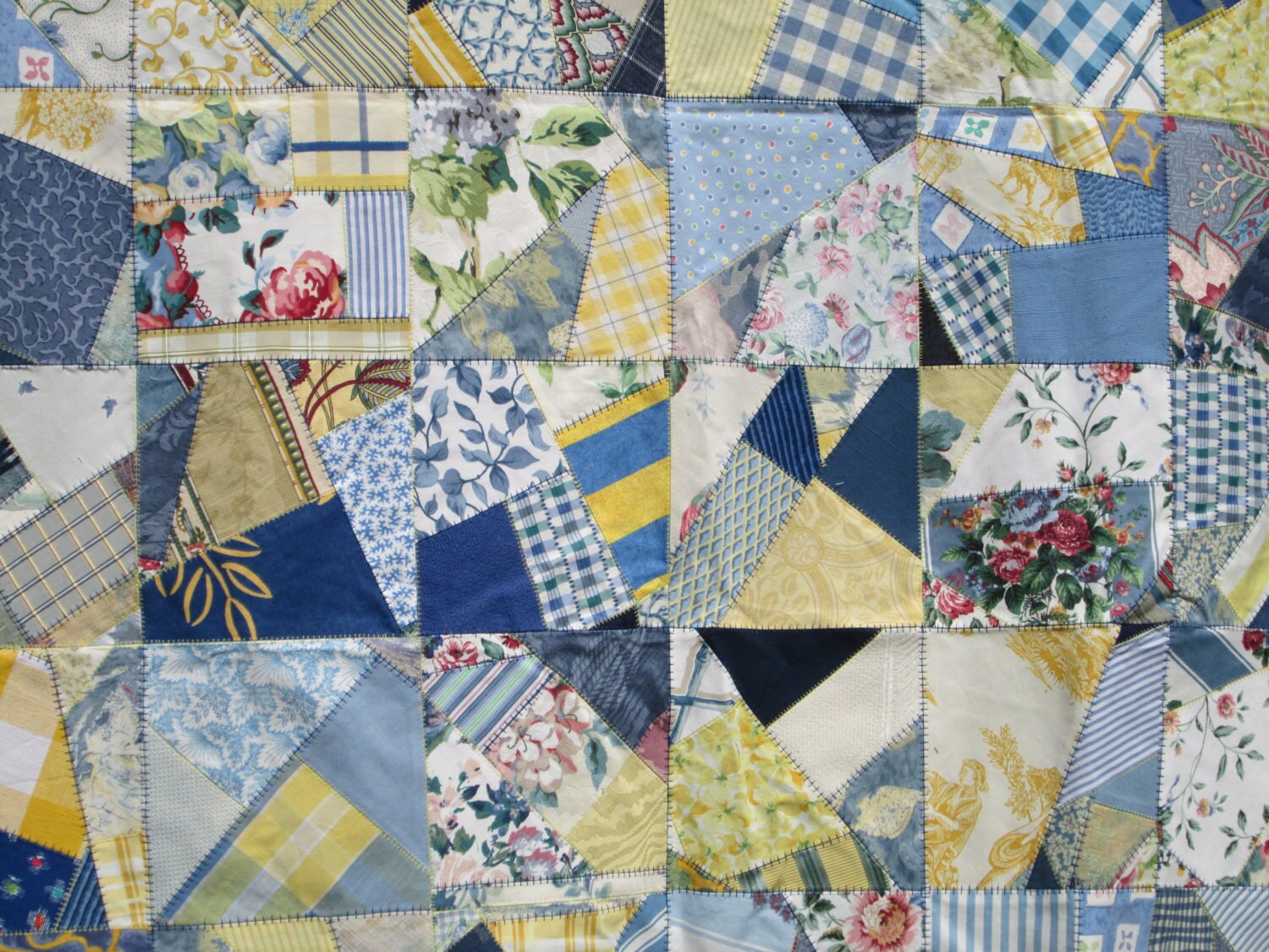 Patchwork Crazy Quilt Blue and Yellow by SEWDesigns13 on Etsy
