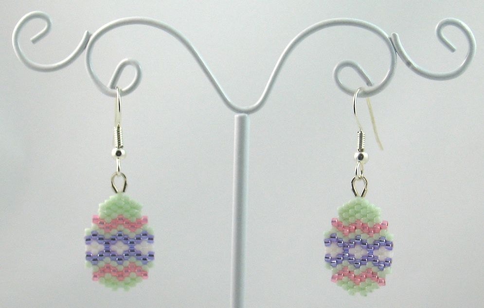 Beaded Easter Egg Earrings in Mint and Purple Easter by LazyRose