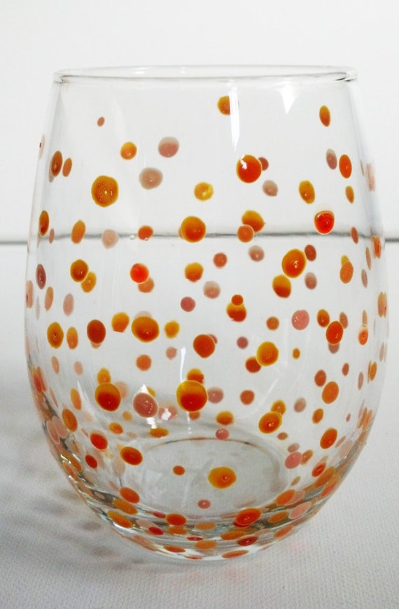 Items Similar To Hand Painted Orange Polka Dot Stemless Wine Glasses On Etsy