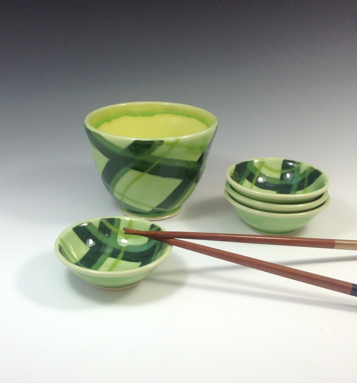 Green Sauce Bowl Porcelain Soy Sauce Dish by AllisonGlickCeramics