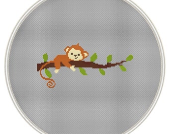 Сross stitch pattern, Monkey on tree, cross stitch pattern in PDF format, Instant Download, needlepoin