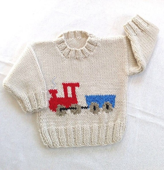 Baby stricken Pullover mit ZugMotiv 6 bis 12 von LurayKnitwear