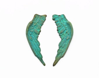 Large Patina Wing Pendants, Wing Pendants, Brass Charm Findings, 1 pair