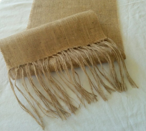 Rustic Burlap Fringed Table Runner 14 inches wide 72 96 108